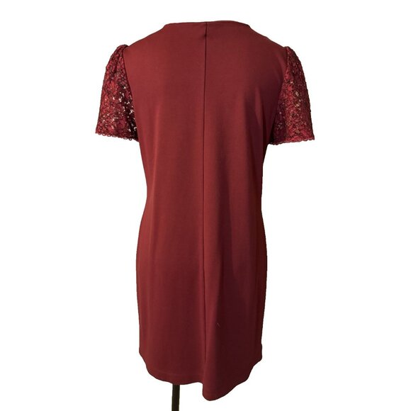 Draper James Dress Medium Burgundy Ponte Lace Puff Sleeves Washable - Picture 3 of 13